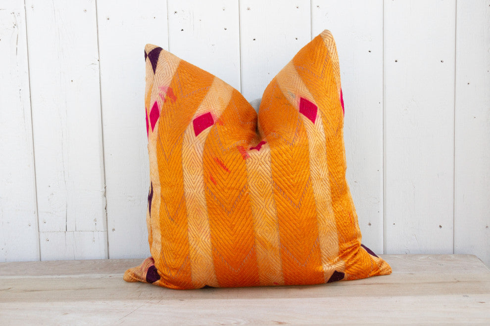 Orange Tango Silk Phulkari Pillow