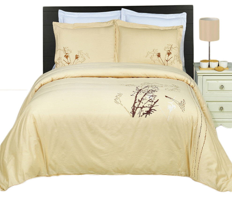 Katella Embroidered 100% Cotton 3-Piece Duvet Set, Full/Queen