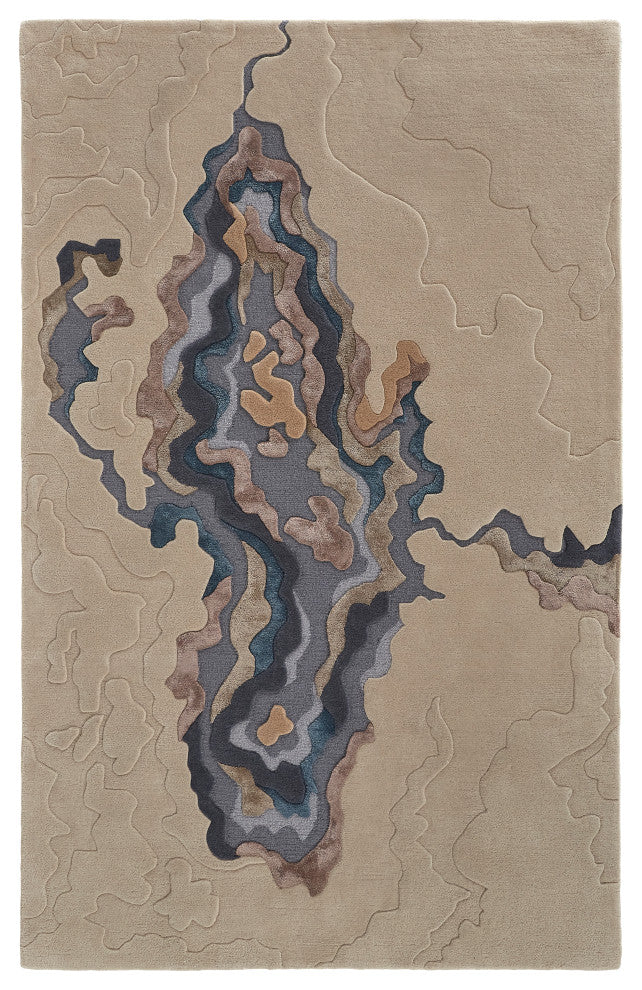 Weave & Wander Arwyn Modern Wool Rug, Blue/Beige, 8'x10'