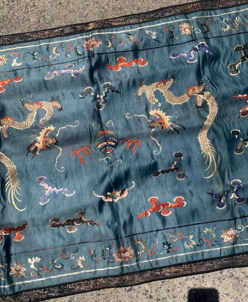 Handmade Antique Chinese Collectible silk textile 2.6'x3.8', 79cmx115cm 1870s
