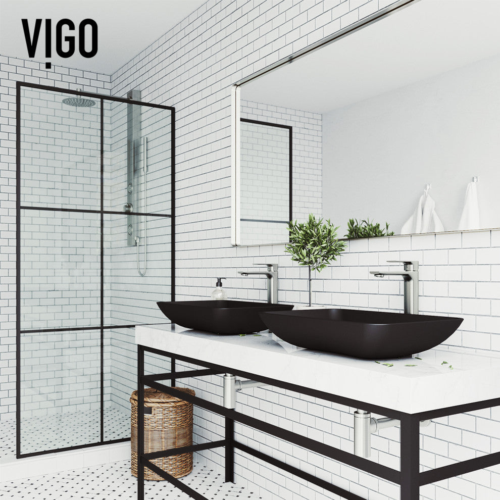 VIGO Hadyn 22"L x 14"W x 4"H Glass Rectangula Vessel Bathroom Sink in MatteShell