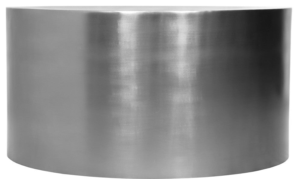Cylinder Round Durable Metal Coffee Table, Brushed Chrome