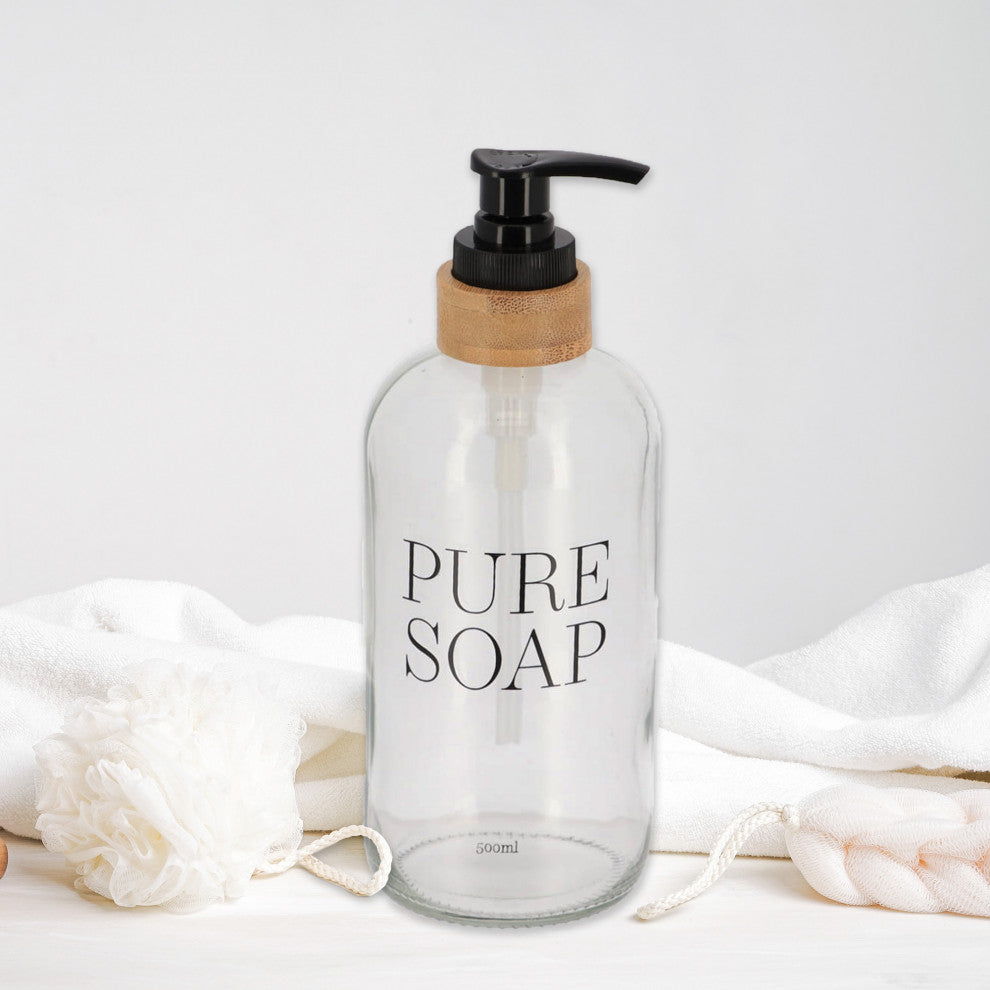 Glass and Bamboo Soap Dispenser Pure Soap, 17 fl oz