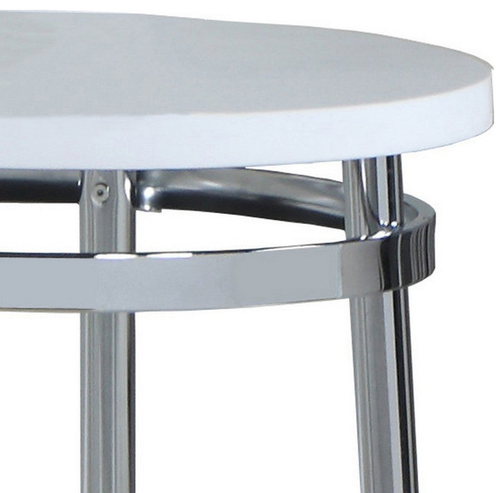 Benzara BM242057 Round Faux Marble Top End Table With Metal Tubular Legs, White