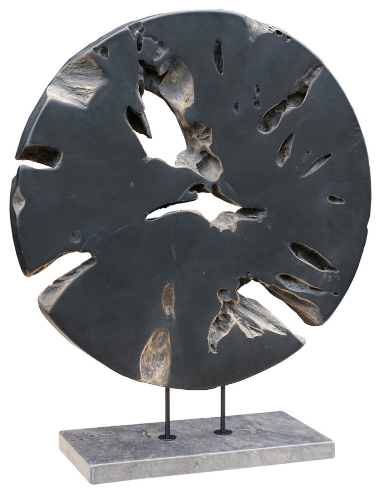 Industrial Round Teak Wood Art Weathered Grey Large - Grey