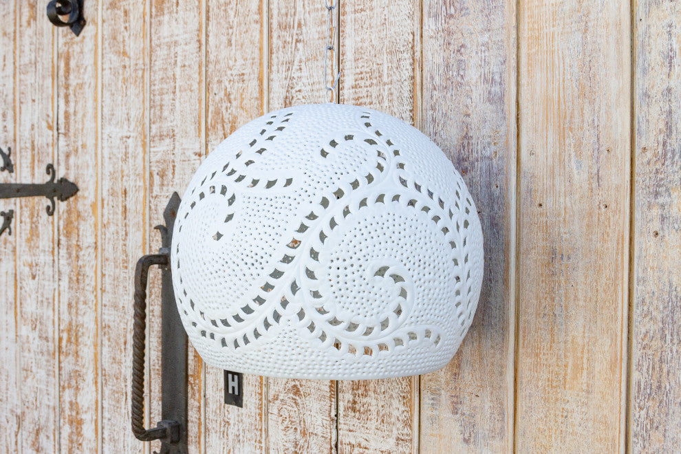 Large White Filigree Lucknow Macrame Pendant Lantern