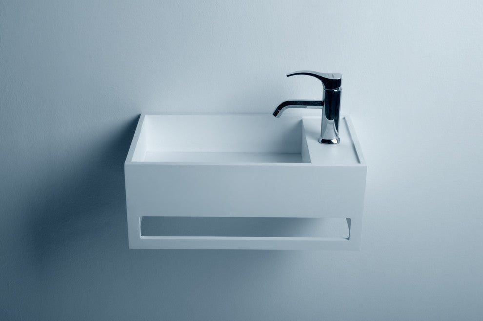 ADM Rectangular Wall Mounted Sink, White, 20", Matte White