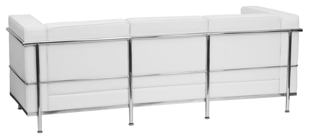 Modern Contemporary Melrose White Leather Sofa With Encasing Frame