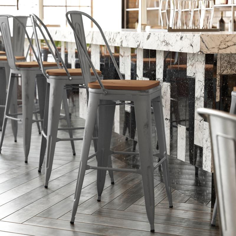 30'' High Indoor Clear Coated Counter Stool, Clear Coated/Teak