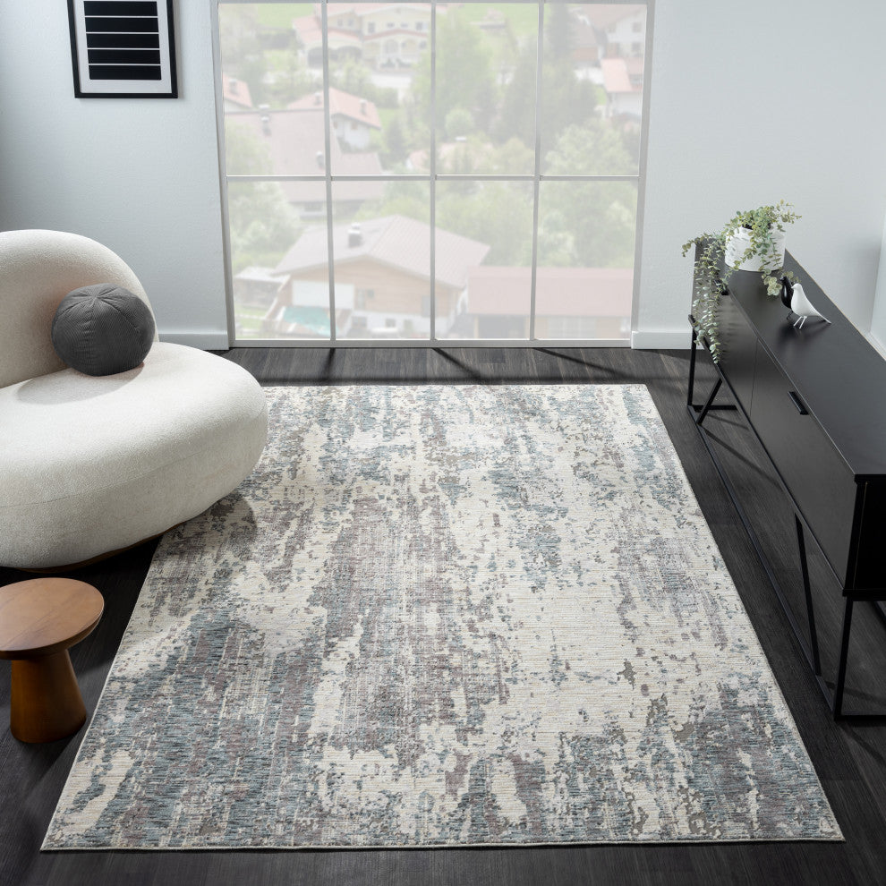 Brynn Gray/Blue Modern Abstract Indoor Area Rug, 9' x 12'