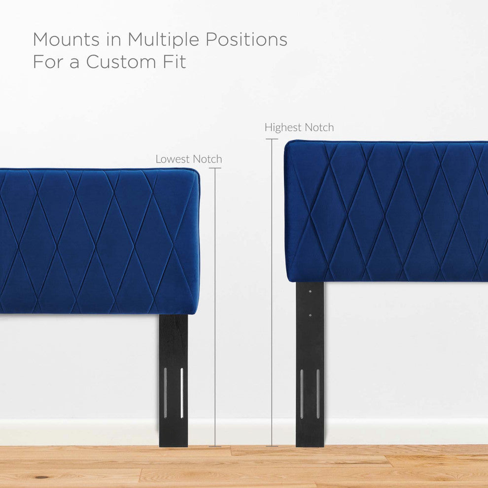 Platform Bed Frame, Queen Size, Velvet, Blue Navy, Modern Contemporary, Bedroom