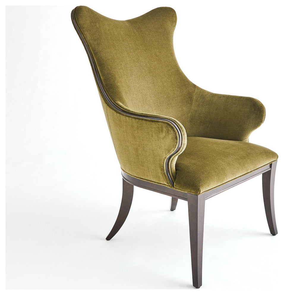 Curvy Back Moss Green Velvet Arm Chair Dark Walnut Sculpted Vintage Style