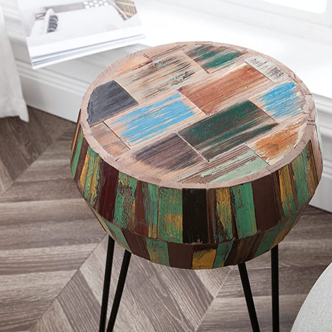 Reclaimed Wood End Table, Multi, 16" X 16" X 22"