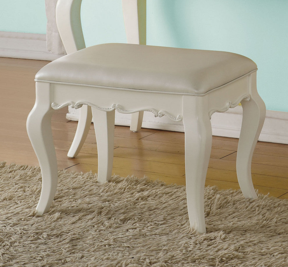 Vanity Stool with PU Leather Seat Cushion, Pearl White