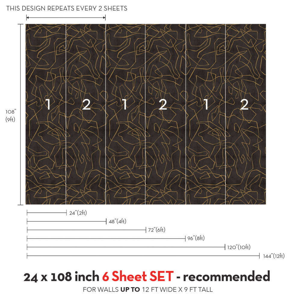 Entangled Lines Textured Look Vinyl Peel and Stick Mural, Dark, 24"x108", 6 Pack