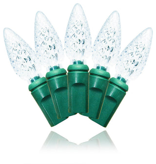 35 C6 Pure White LED Lights 6" Spacing On Green Wire