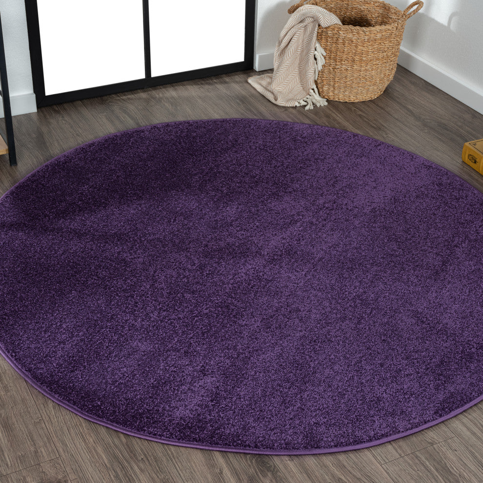 Haze Solid Low-Pile Purple 6' Round Area Rug