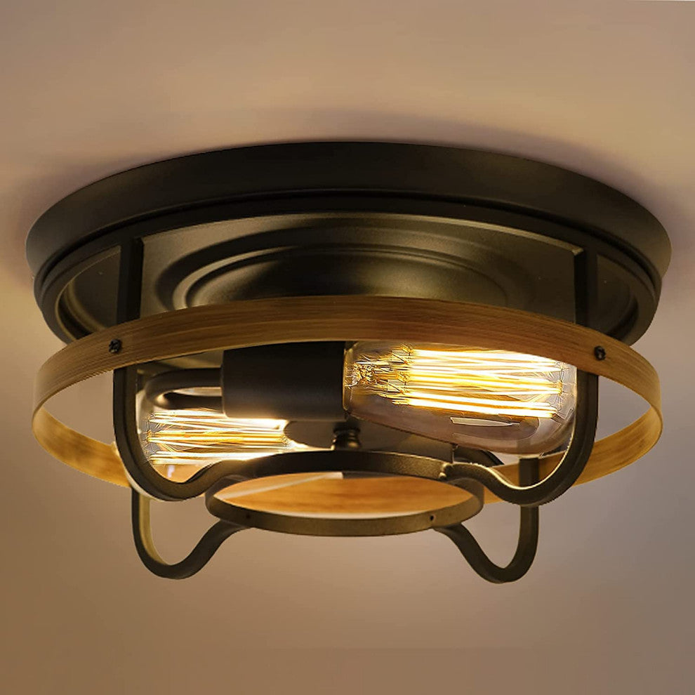 2 Light Vintage Flush Mount Ceiling Light Fixture, Industrial