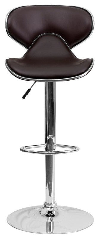 Estella Mid-Back Deep Curved Brown Vinyl Swivel Adjustable Barstool