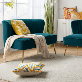 Velvet Tufted Loveseat Sofa With Golden Base, Teal