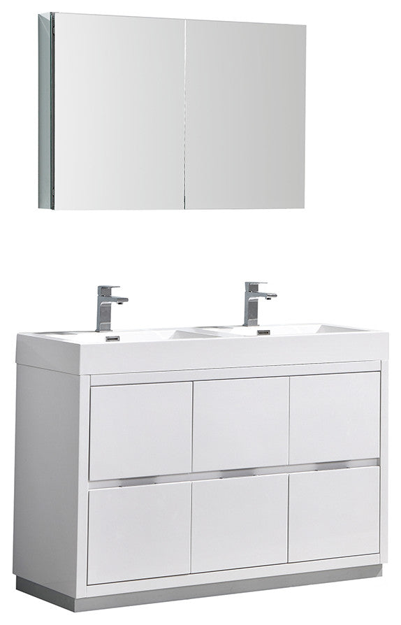 FrescaValencia48"Glossy White Free Standing Double SinkVanity w/Medicine Cabinet