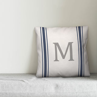 Blue Farmhouse Stripe Monogram - M 18x18 Spun Poly Pillow
