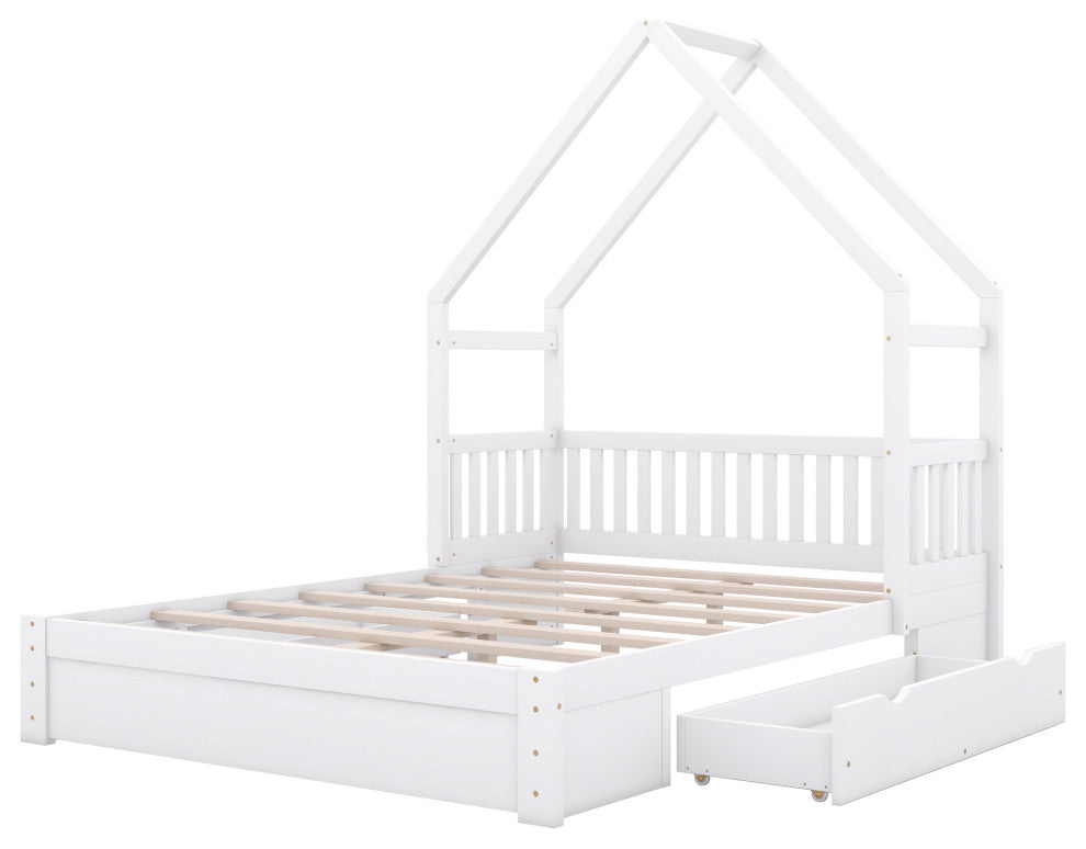 Gewnee Wood Queen Size House Platform Bed