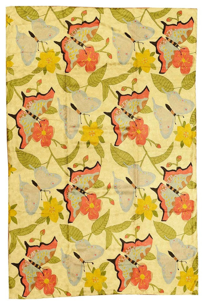 Butterfly Modern Silk Rug / Tapestry Hand Embroidered 6ft X 4ft