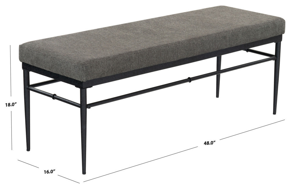 Safavieh Couture Theabella Linen and Metal Bench, Black/Dark Grey
