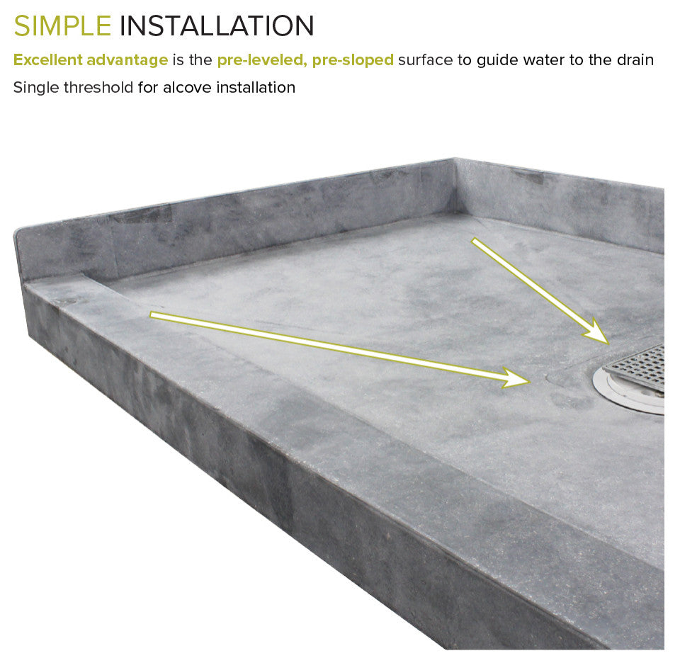 Transolid Ready to Tile 60"Lx36"W Shower Base with Center Drain in Dark Grey
