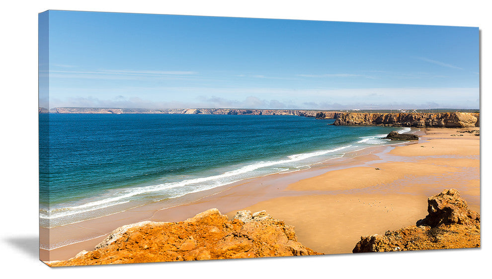 "Serene Rocky Bay Portugal" Seashore Canvas Art, 40"x20"