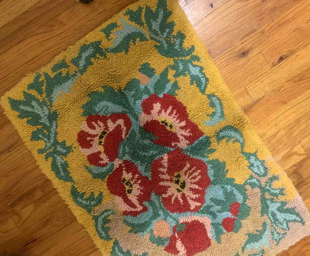 Handmade Vintage American Hooked Rug, 1.11'x2.10', 61cmx91cm 1960s