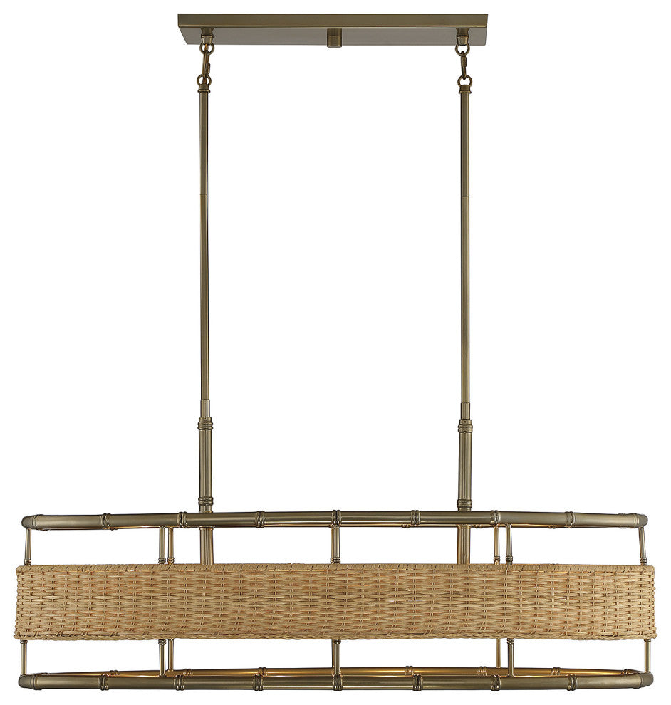 Savoy House Arcadia 4-LT Linear Chandelier 1-7770-4-177 - Warm Brass W/Rattan