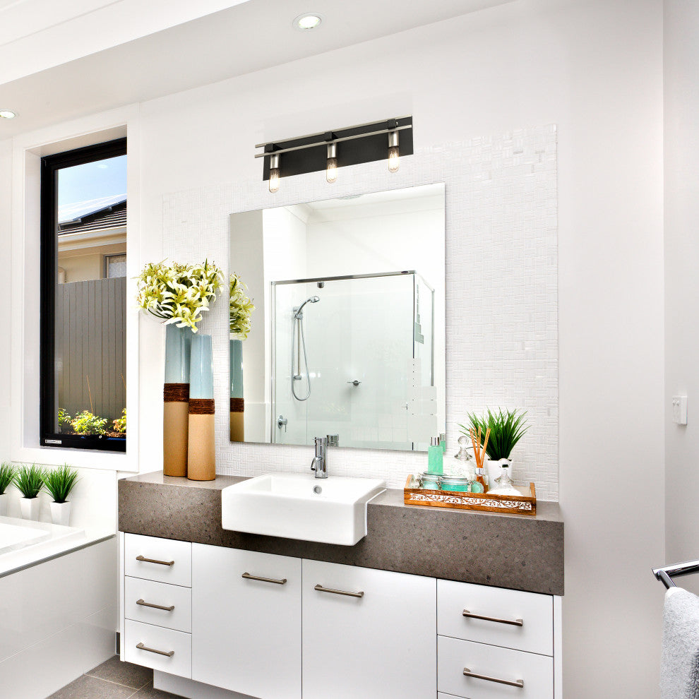 3-Light Black and Brushed Nickel Vanity Light
