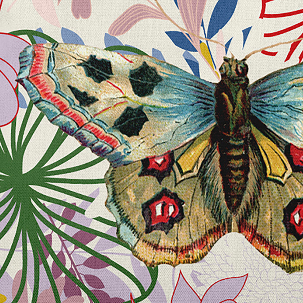 Butterfly In Floral Jumble Decorative Throw Pillow, Leaf, 18"x18"