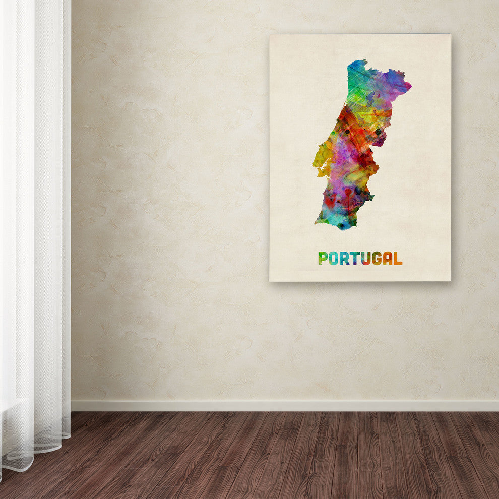 'Portugal Watercolor Map' Canvas Art by Michael Tompsett