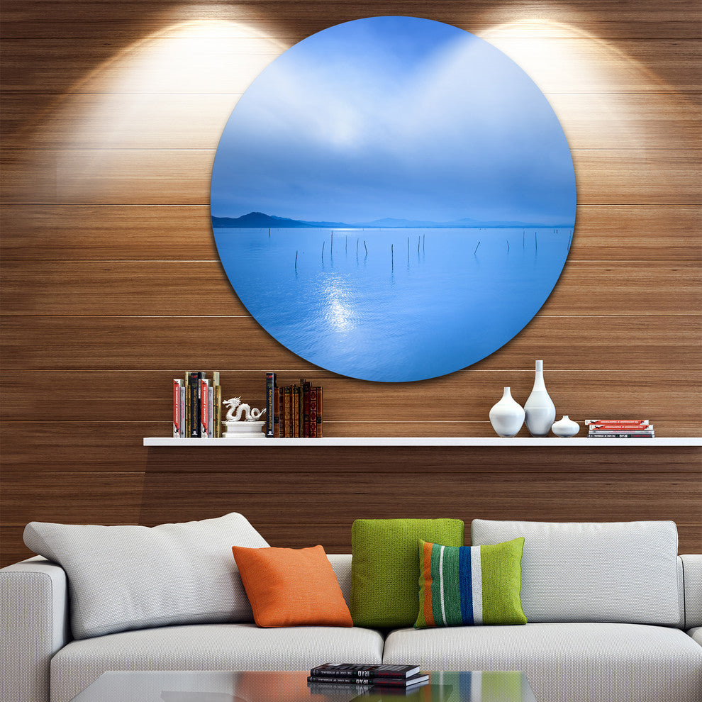 Blue Water Surface In Morning, Seascape Photo Disc Metal Artwork, 11"