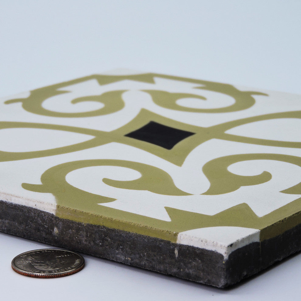 8"x8" Agadir Handmade Cement Tile, Gold/Black, Set of 12