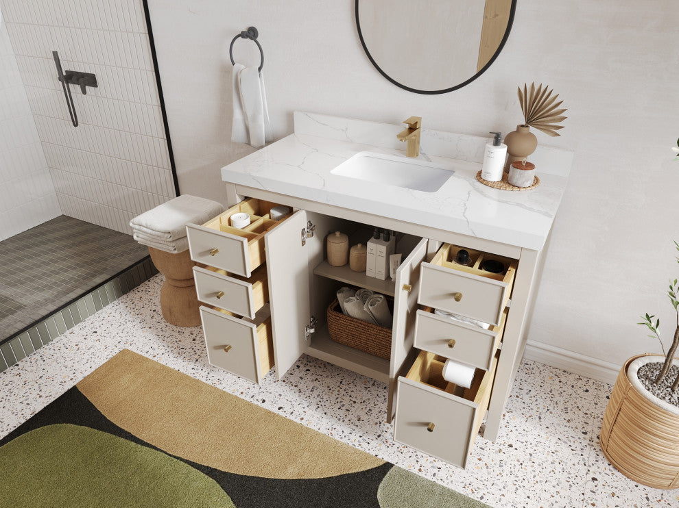 Chicago 48" Single Sink Bathroom Vanity, Fine Grain 2" White Quartz