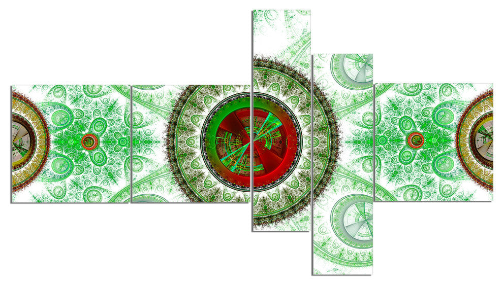 Light Green Psychedelic Relaxing Art, Abstract Canvas Print, 60"x32", 5 panels