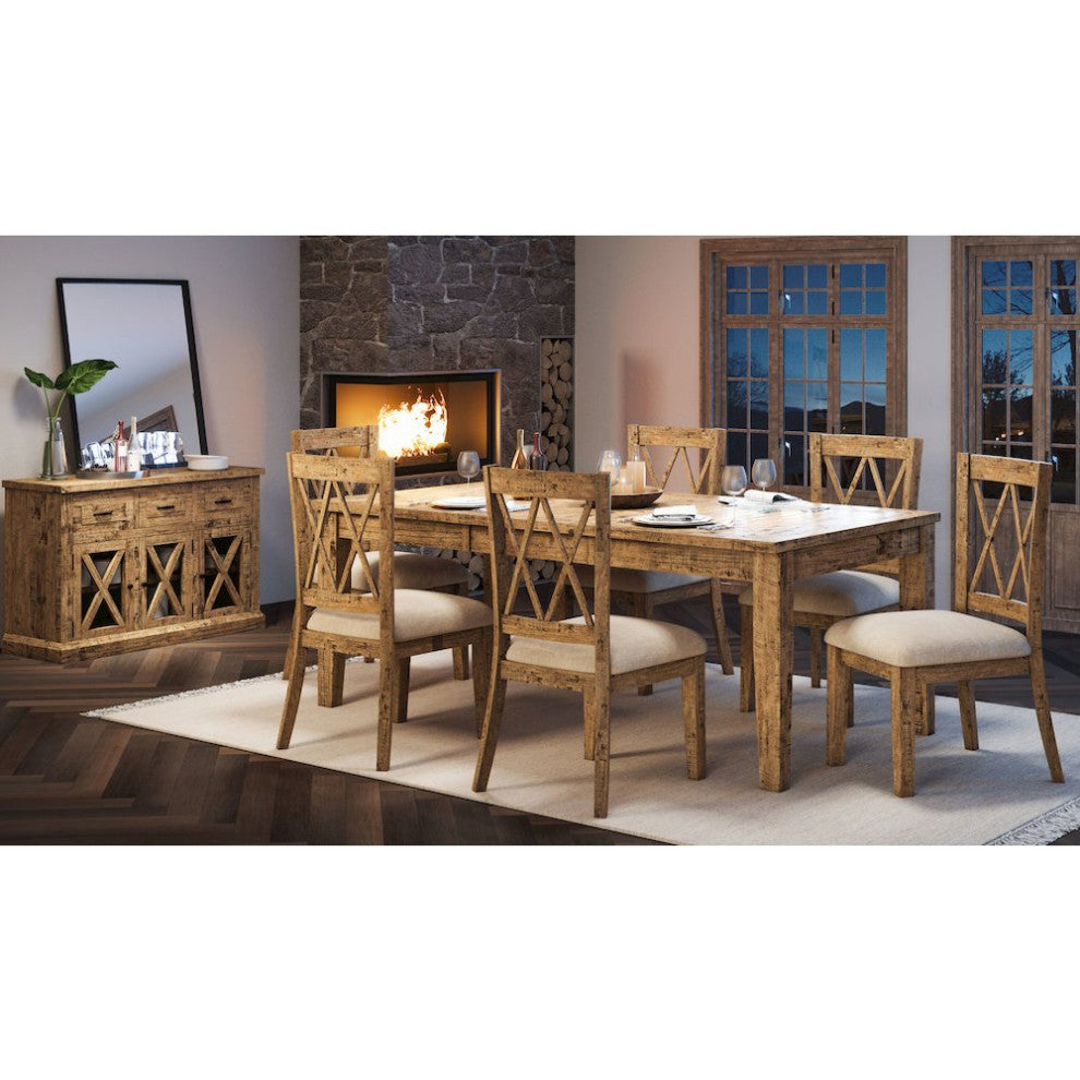 Telluride Rustic Farmhouse Solid Wood 78 Seven-Piece Dining Set