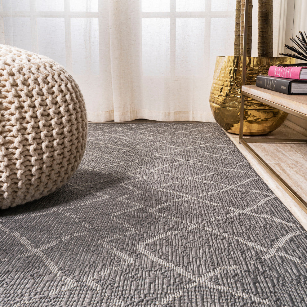 Madaba Moroccan Trellis Indoor/Outdoor Gray/Cream 2 ft. x 10 ft. Runner Rug