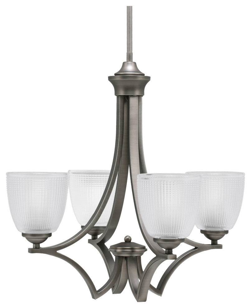 Zilo Uplight, 4 Light, Chandelier, Graphite Finish With 5" Clear Ribbed Glass