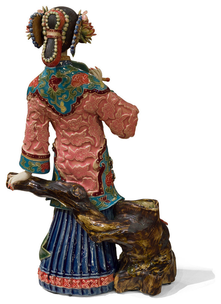 Chinese Porcelain Figurine, Lady with Autumn Maple Leaves