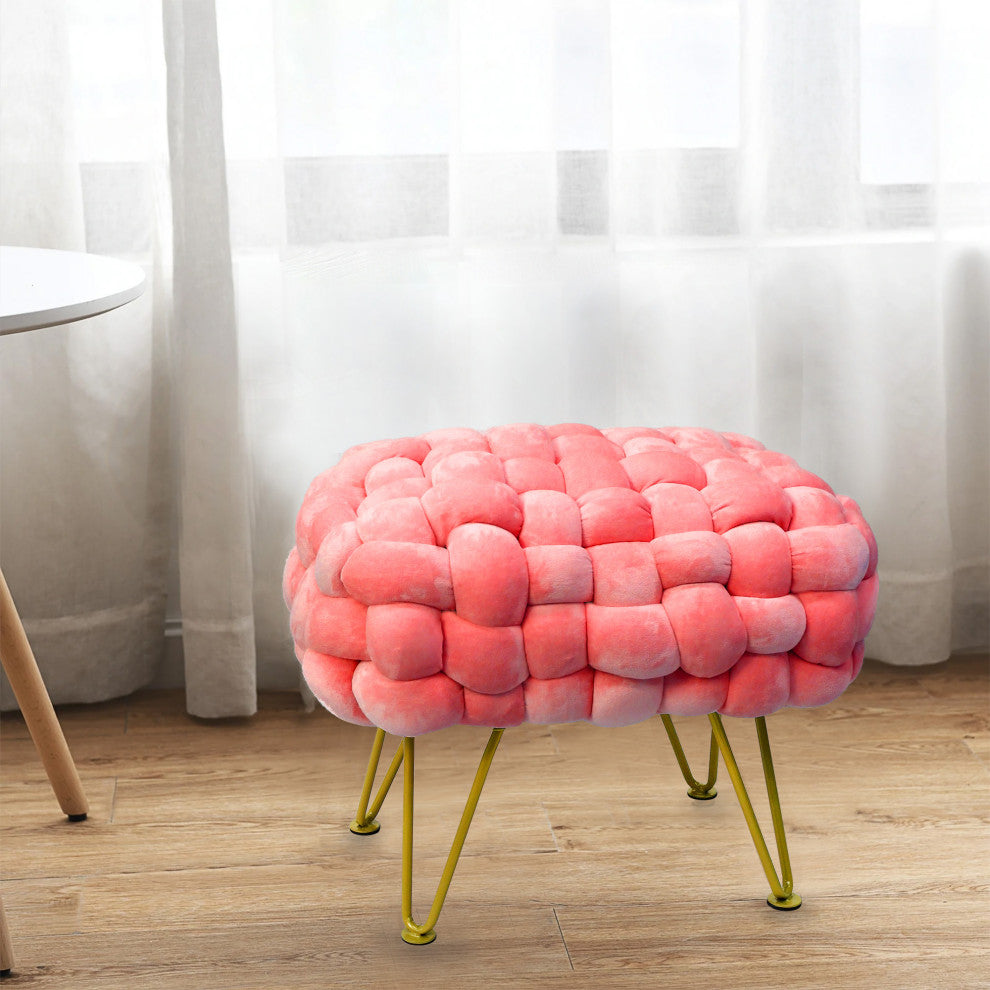 Velvet Pouf Stool Ottoman, Peach Echo, 27''x20''x20''