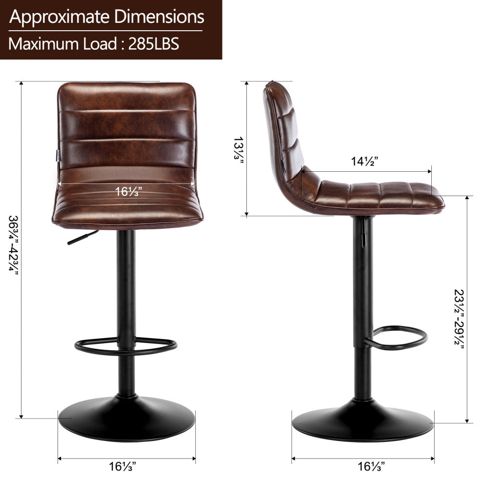 1 x Horizontal Stitched Faux Leather Bar Stool, Dark Brown