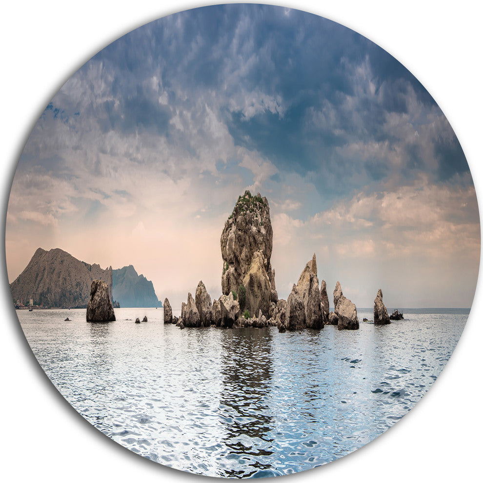 Crimean Peninsula Seashore Panorama, Seascape Disc Metal Wall Art, 11"