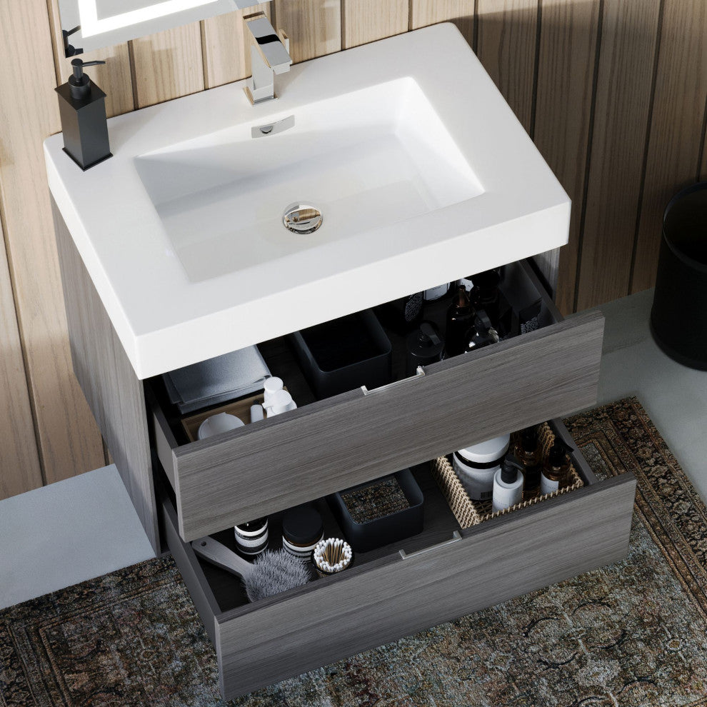 Boutique Bath Vanity, Vulcan Ash Gray, 30", Single Sink, Wall Mount