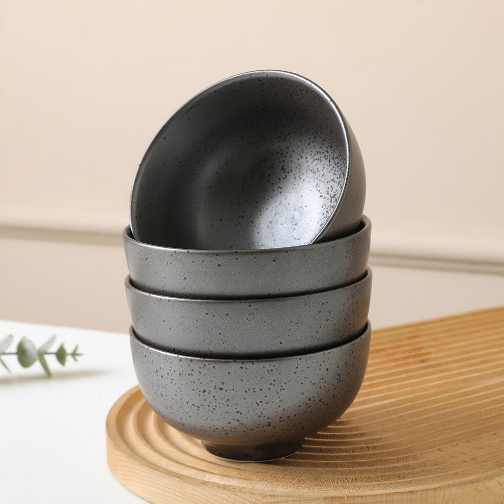 8-Piece Stone Lain Valencia Porcelain Serving Bowl and Spoon Set, Metallic Gray
