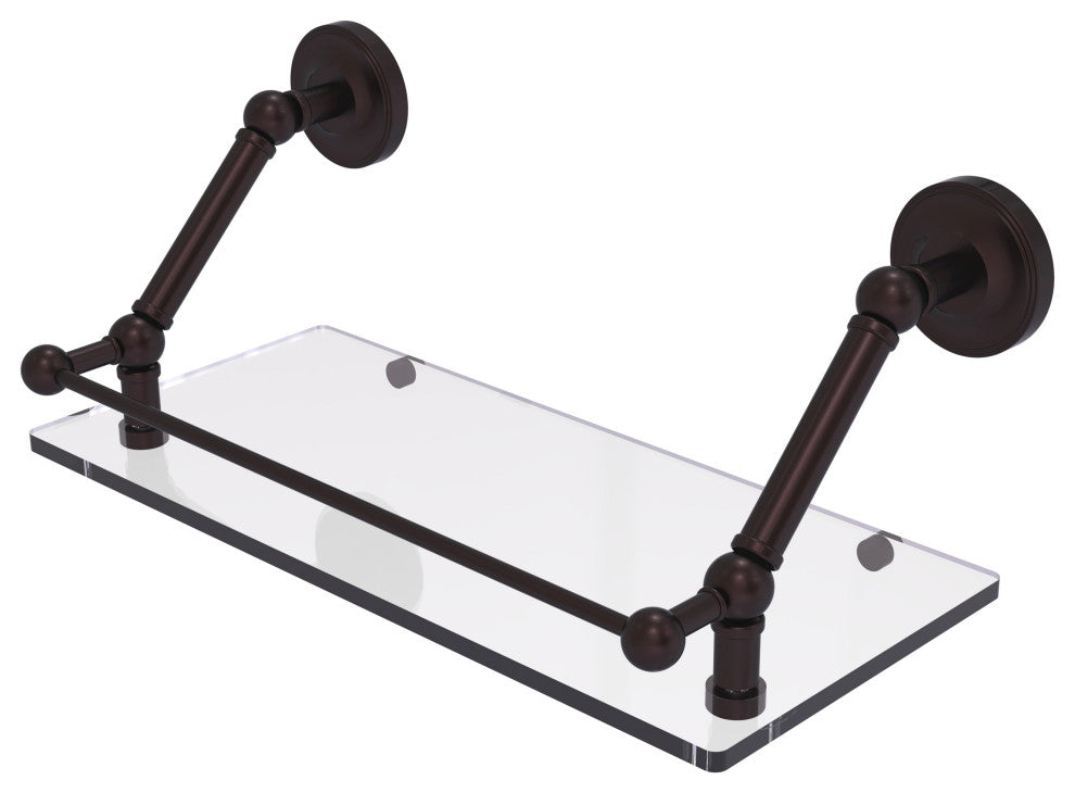 Prestige Regal 18" Floating Glass Shelf with Gallery Rail, Antique Bronze